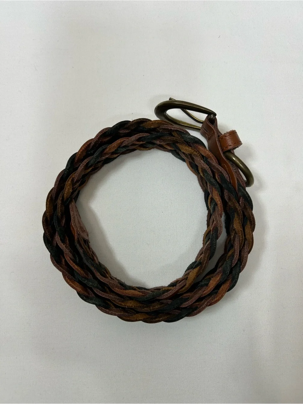 Braided Earthy Bohemian‎ Brass Buckle Adjustable No Holes Woven Leather Belt M-L